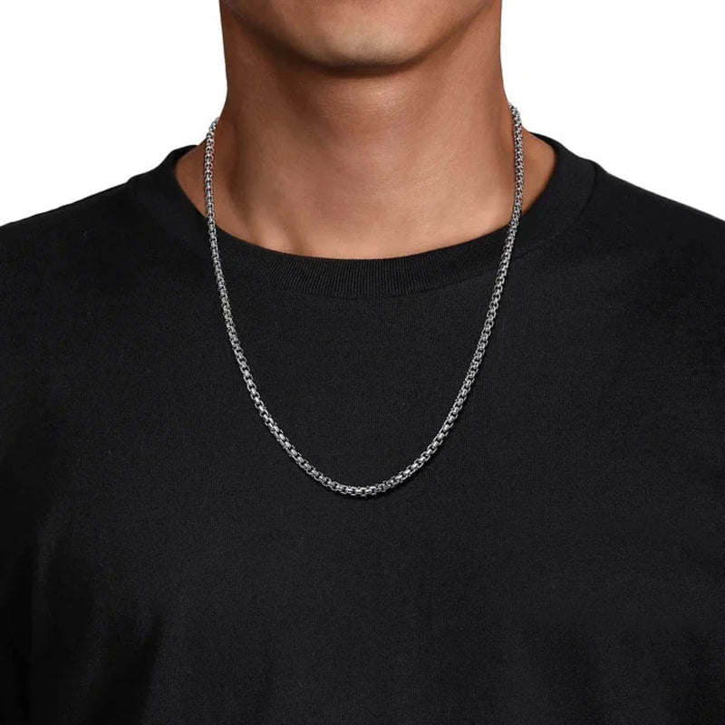 SS 22" 4mm Solid Men's Round Box Chain Necklace - Walter Bauman Jewelers