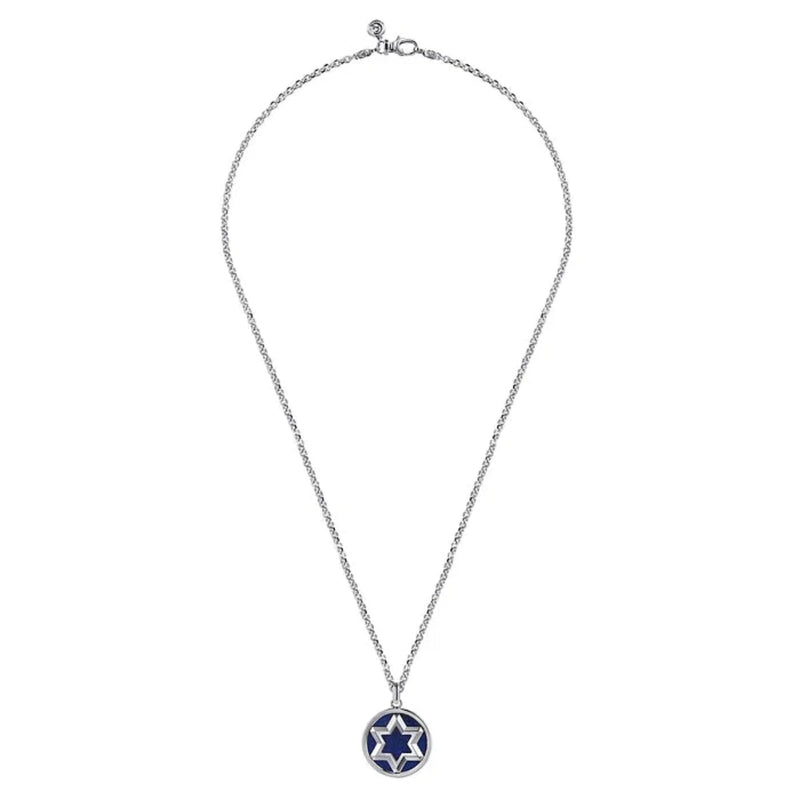 SS 22" Star Of David Round Lapis Pendant - Walter Bauman Jewelers