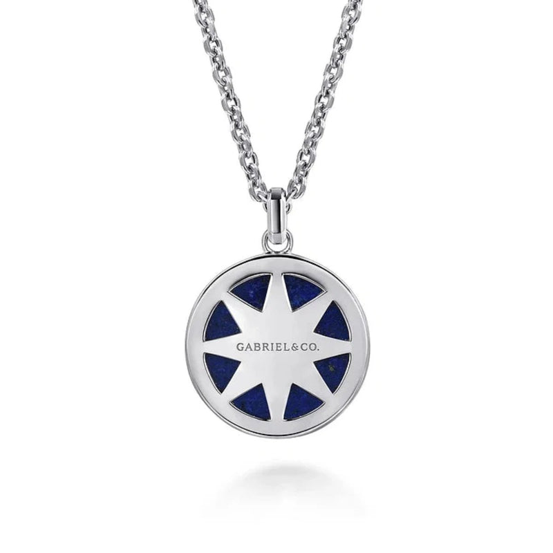 SS 22" Star Of David Round Lapis Pendant - Walter Bauman Jewelers