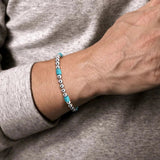 SS 8" 6mm bead and Turquoise Cylinder Beaded Bracelet - Walter Bauman Jewelers