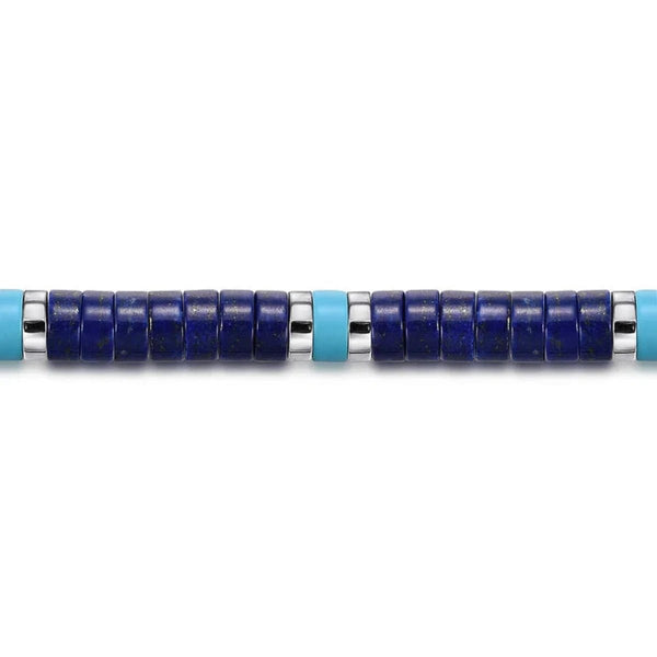 SS 8" 6mm Lapis and Turquoise Cylinder Beaded Bracelet - Walter Bauman Jewelers