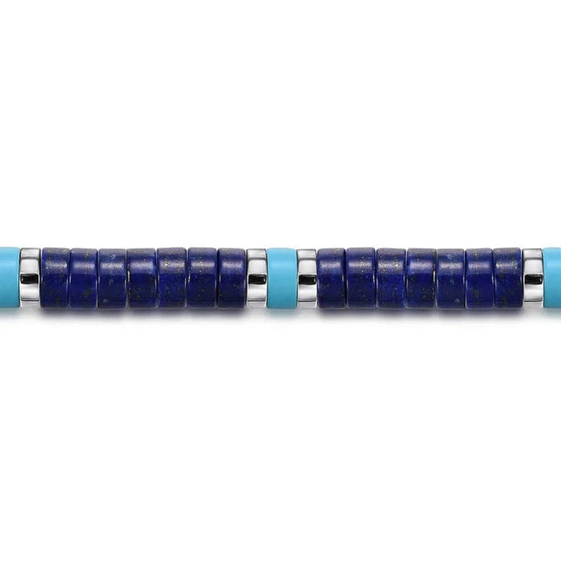 SS 8" 6mm Lapis and Turquoise Cylinder Beaded Bracelet - Walter Bauman Jewelers