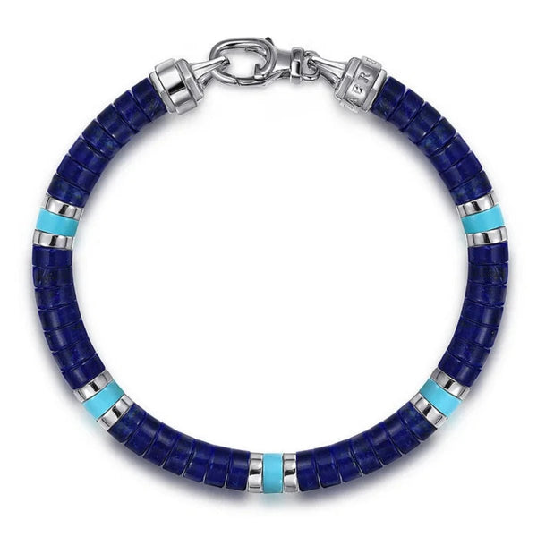 SS 8" 6mm Lapis and Turquoise Cylinder Beaded Bracelet - Walter Bauman Jewelers