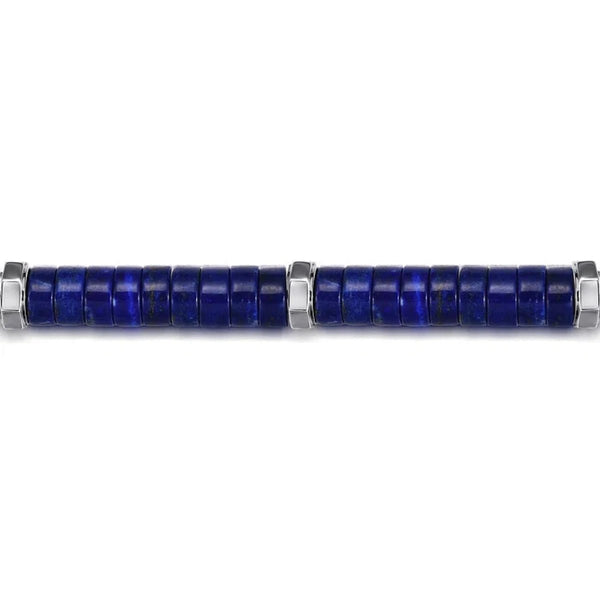 SS 8" 6mm Lapis Cylinder Beaded Bracelet - Walter Bauman Jewelers