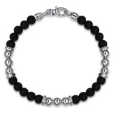 SS 8" 6mm Matte Onyx bead and 6mm Silver Beaded Bracelet - Walter Bauman Jewelers