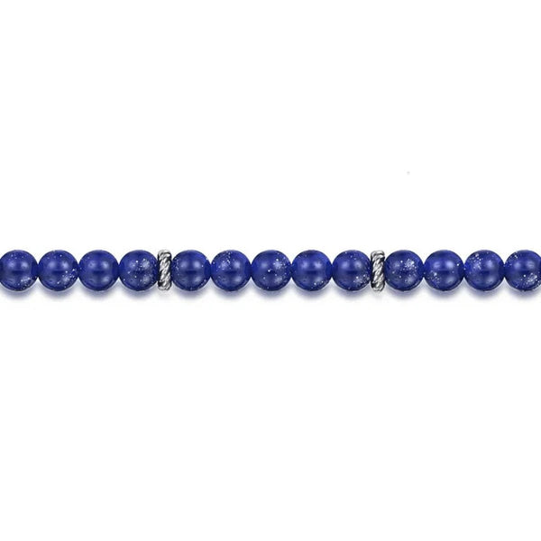 SS 8.5" 6mm Lapis Beaded Bracelet - Walter Bauman Jewelers