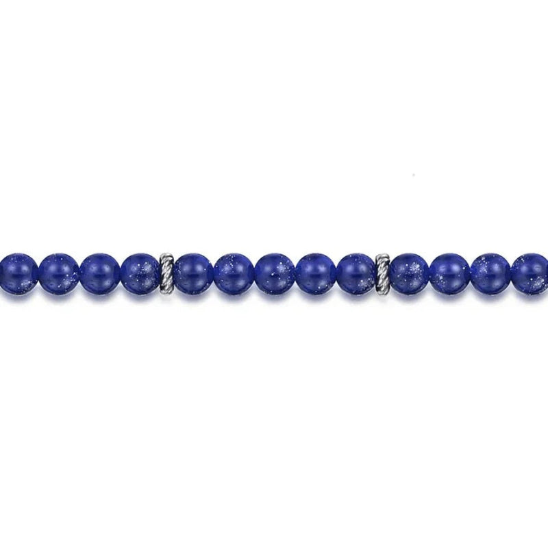 SS 8.5" 6mm Lapis Beaded Bracelet - Walter Bauman Jewelers