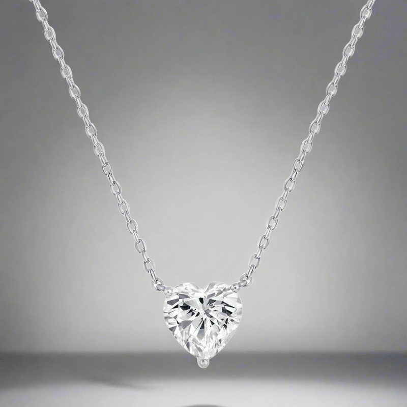 SS 8MM CZ Heart Necklace - Walter Bauman Jewelers