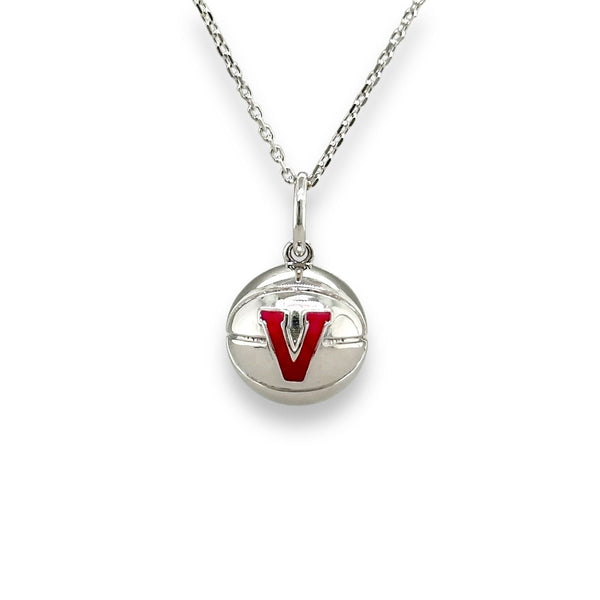 SS Basketball Pendant with Enamel V - Walter Bauman Jewelers