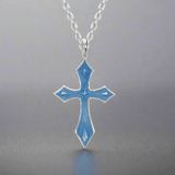 SS Blue Enamel Cross - Walter Bauman Jewelers