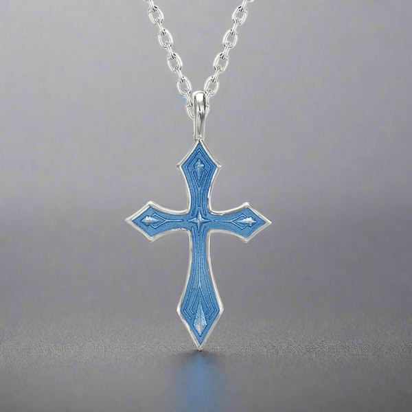 SS Blue Enamel Cross - Walter Bauman Jewelers