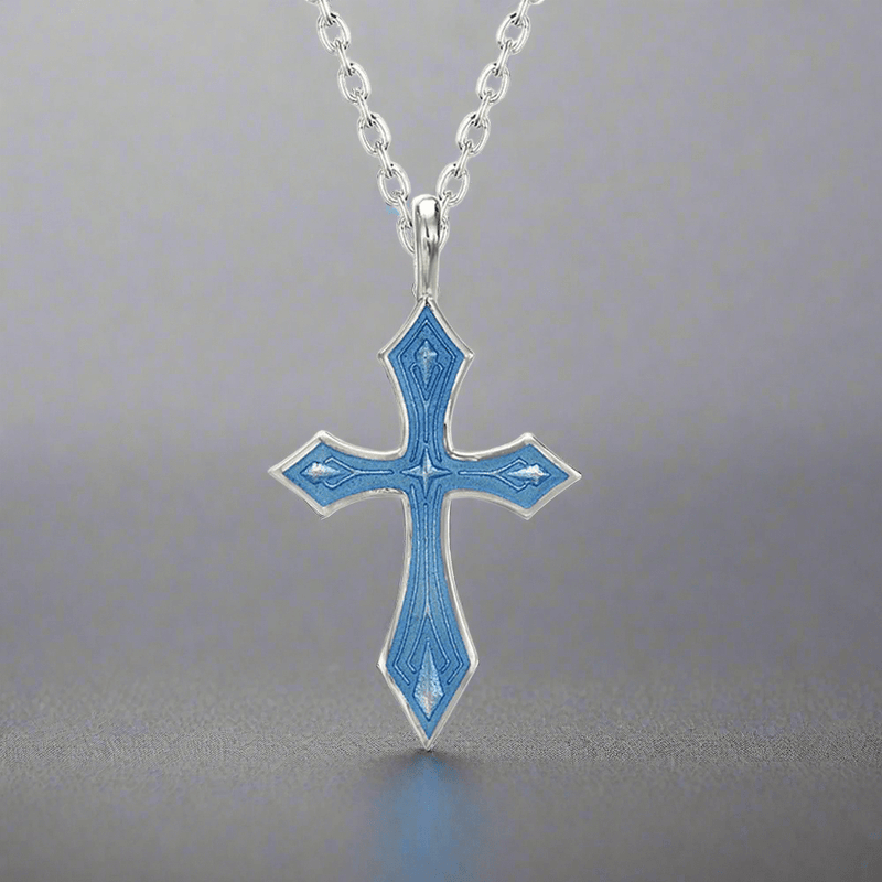 SS Blue Enamel Cross - Walter Bauman Jewelers