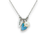 SS Blue Enamel Heart Initial Necklace with Pearl - Walter Bauman Jewelers