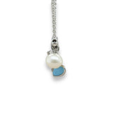 SS Blue Enamel Heart Initial Necklace with Pearl - Walter Bauman Jewelers