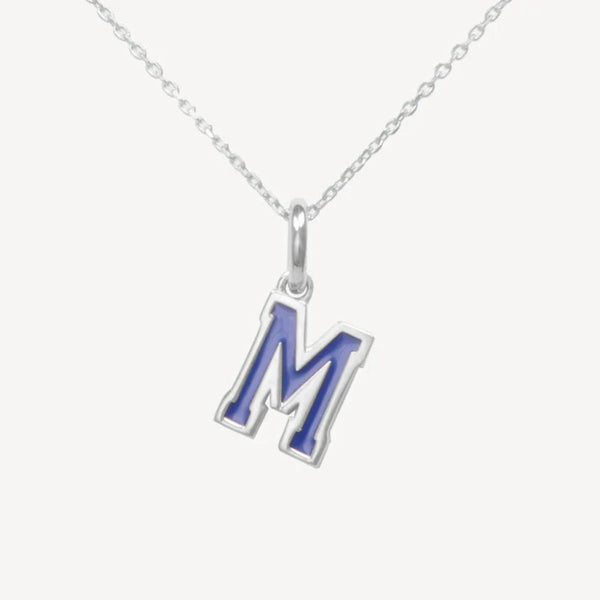 SS Blue Enamel "M" Pendant - Walter Bauman Jewelers