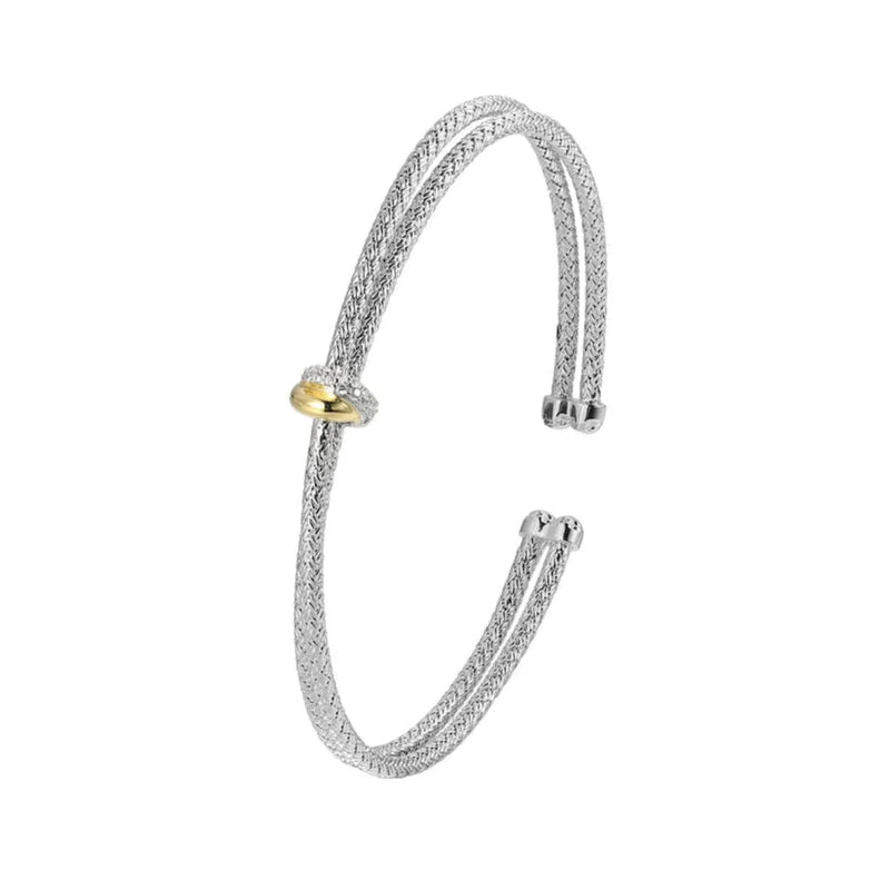 SS CZ 2mm Mesh Double Cuff Bracelet - Walter Bauman Jewelers