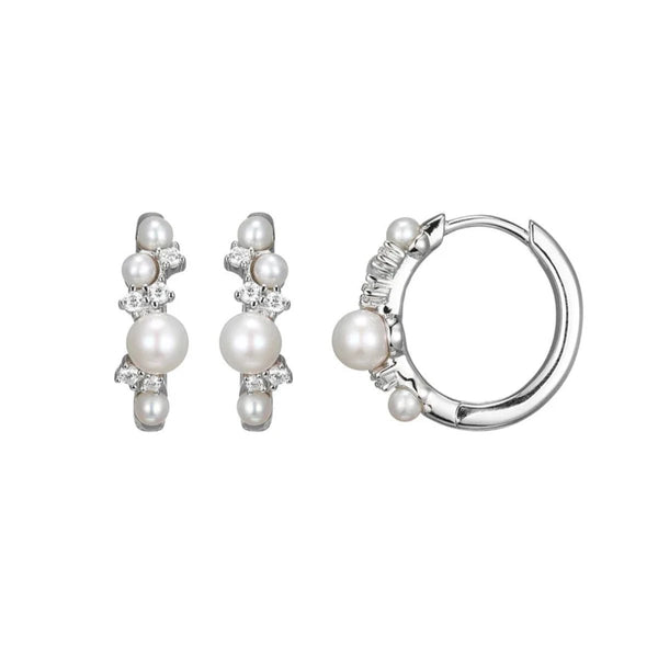 SS CZ and Pearl Cluster Hoop Earrings - Walter Bauman Jewelers