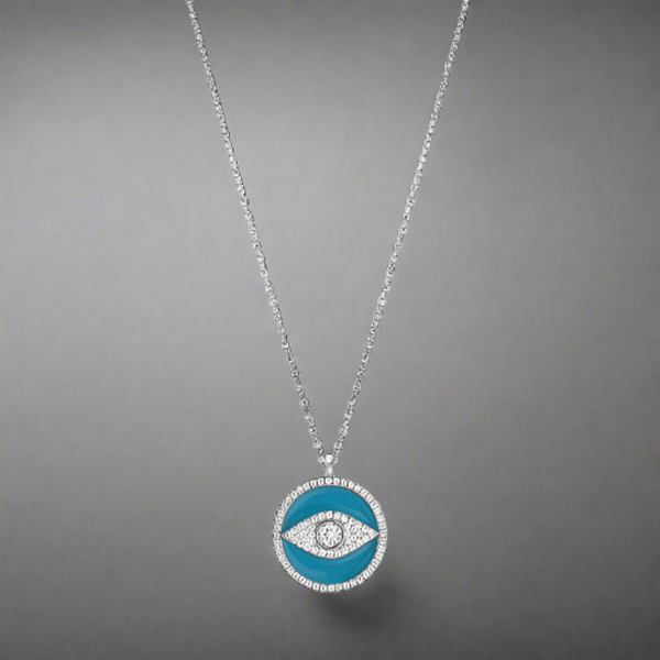 SS CZ Blue Enamel Round Guardian Eye Necklace - Walter Bauman Jewelers