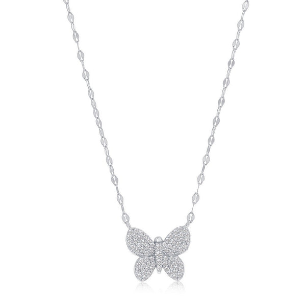 SS CZ Butterfly Pendant with Mirror Chain - Walter Bauman Jewelers