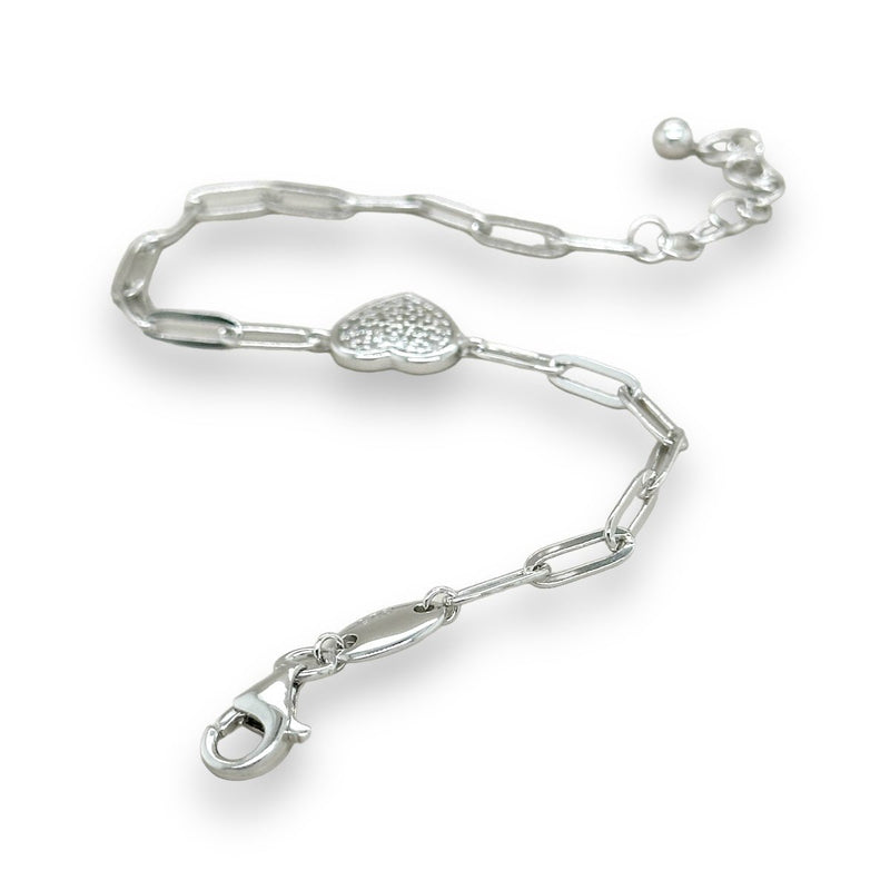 SS CZ Heart Paperclip Bracelet - Walter Bauman Jewelers