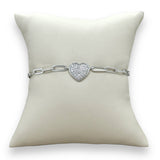 SS CZ Heart Paperclip Bracelet - Walter Bauman Jewelers