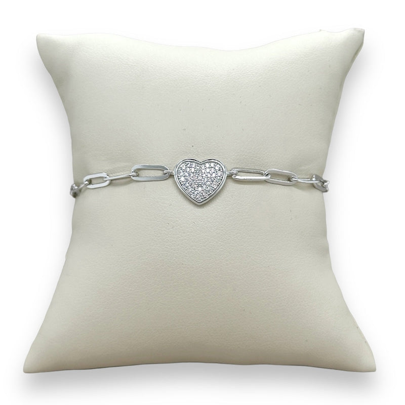 SS CZ Heart Paperclip Bracelet - Walter Bauman Jewelers