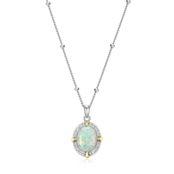 SS CZ Lab Created Oval Opal Pendant - Walter Bauman Jewelers