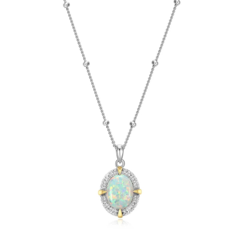 SS CZ Lab Created Oval Opal Pendant - Walter Bauman Jewelers