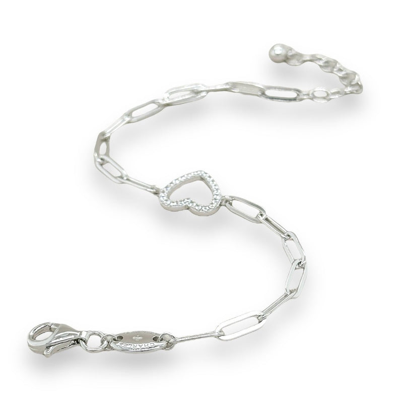 SS CZ Open Heart Paperclip Bracelet - Walter Bauman Jewelers