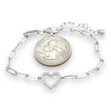 SS CZ Open Heart Paperclip Bracelet - Walter Bauman Jewelers