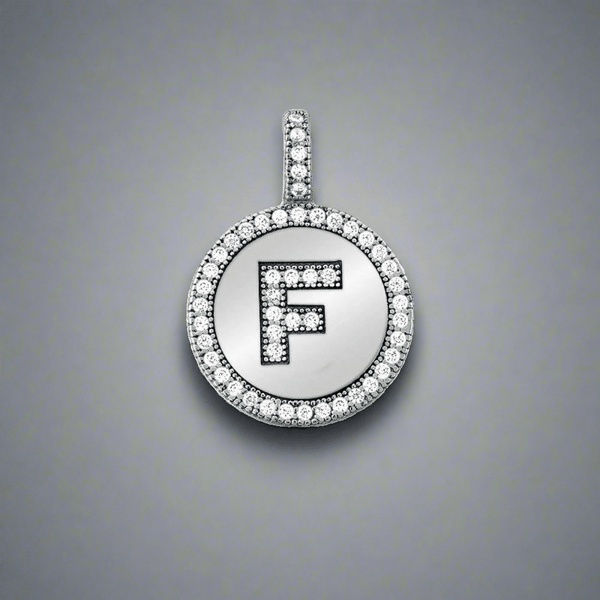 SS CZ Round Initial 'F' Pendant - Walter Bauman Jewelers