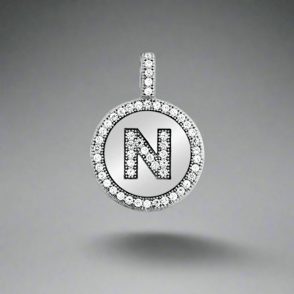 SS CZ Round Initial 'N' Pendant - Walter Bauman Jewelers