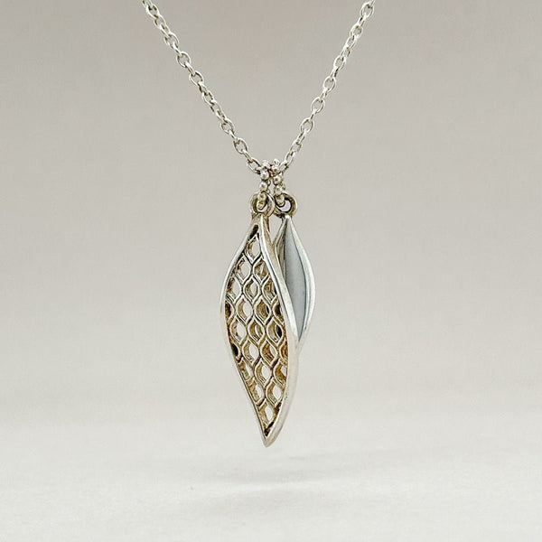 SS Double Leaf Drop Lattice Pendant - Walter Bauman Jewelers