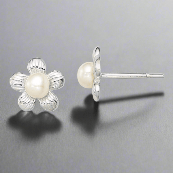 SS Flower & Lab - Created Pearl Stud Earrings - Walter Bauman Jewelers