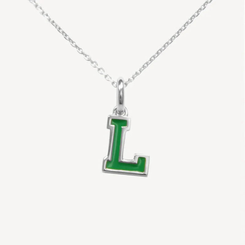 SS Green Enamel "L" Pendant - Walter Bauman Jewelers