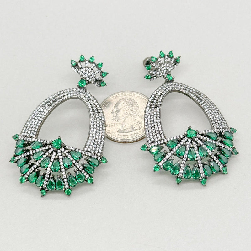 SS Green & White CZ Fancy Danlge Earrings - Walter Bauman Jewelers