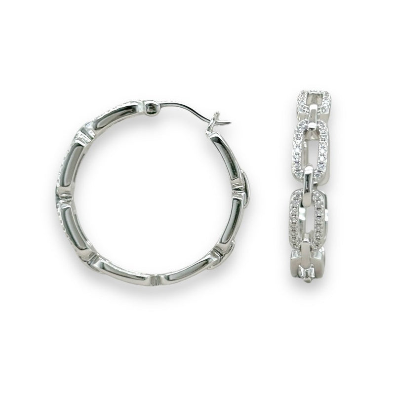 SS Lab-Created CZ Link Hoop Earrings - Walter Bauman Jewelers