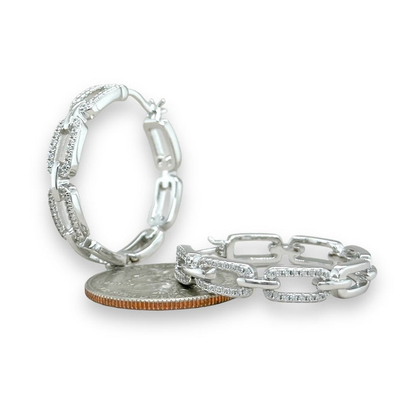 SS Lab-Created CZ Link Hoop Earrings - Walter Bauman Jewelers