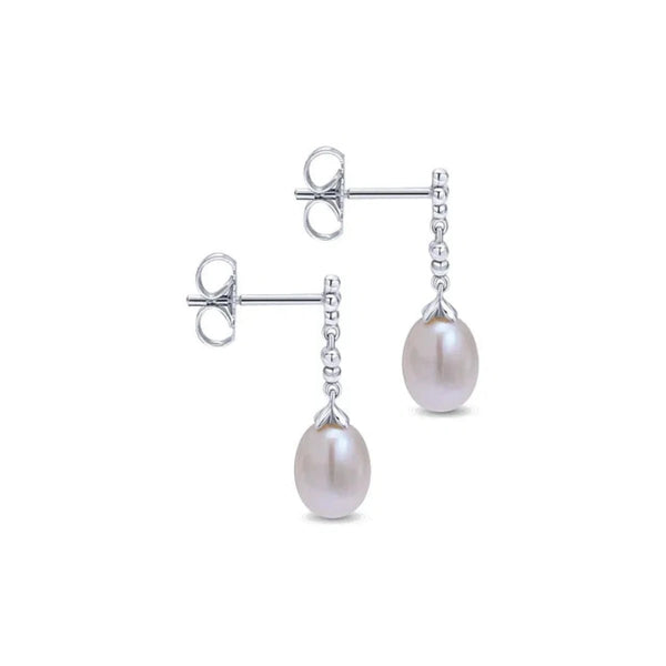 SS Linear Pearl Drop Earrings - Walter Bauman Jewelers