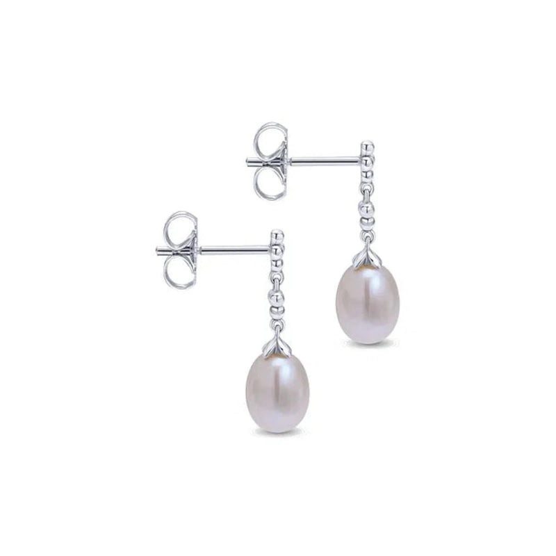 SS Linear Pearl Drop Earrings - Walter Bauman Jewelers