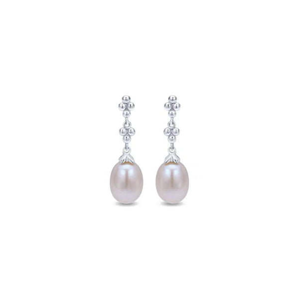 SS Linear Pearl Drop Earrings - Walter Bauman Jewelers