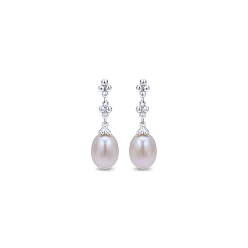 SS Linear Pearl Drop Earrings - Walter Bauman Jewelers