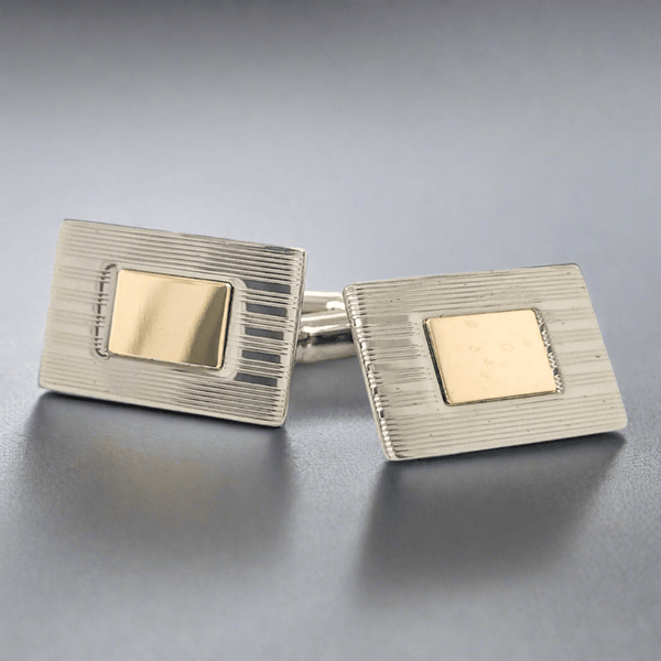 SS Lined Rectangle Cufflinks - Walter Bauman Jewelers