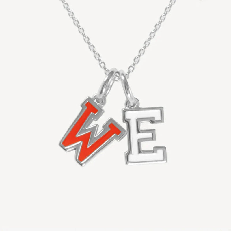 SS Orange and White Enamel "WE" Pendant - Walter Bauman Jewelers