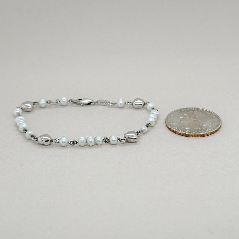 SS Pearl & Heart Children's Bracelet 6.25″ - Walter Bauman Jewelers