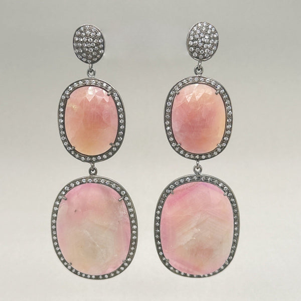 SS Pink Corundum & White Topaz Dangle Earring - Walter Bauman Jewelers