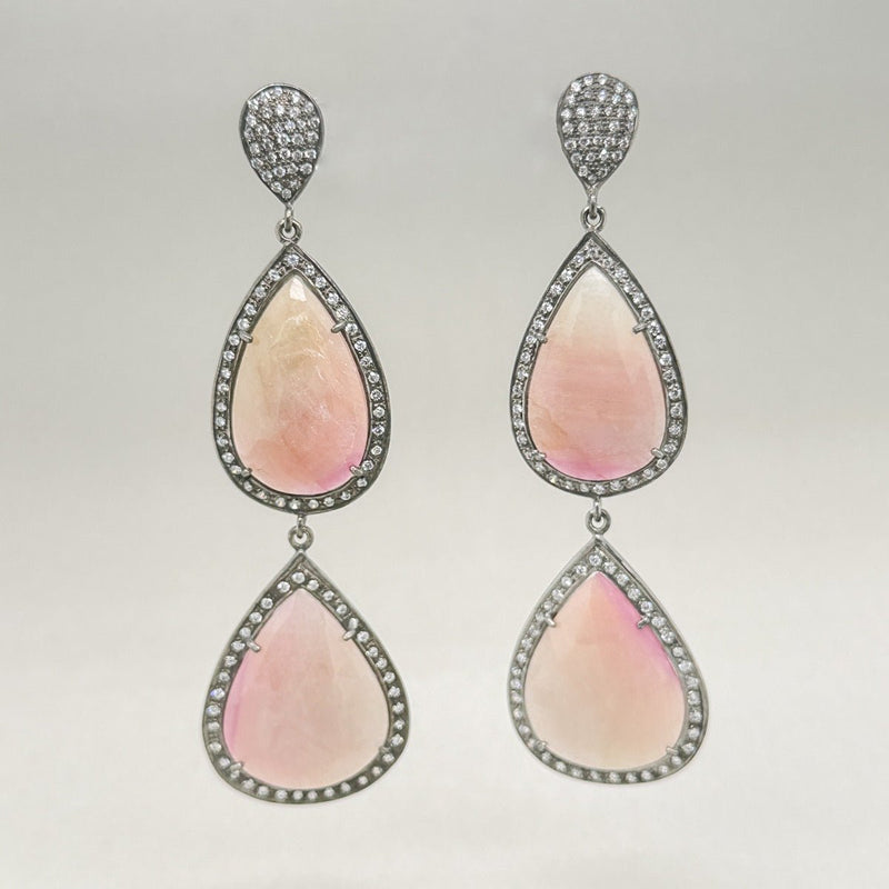 SS Pink Corundum & White Topaz Double Drop Earrings - Walter Bauman Jewelers