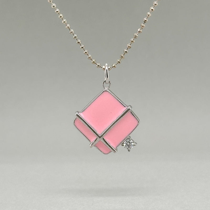 SS Pink "Think outside the box necklace - Walter Bauman Jewelers