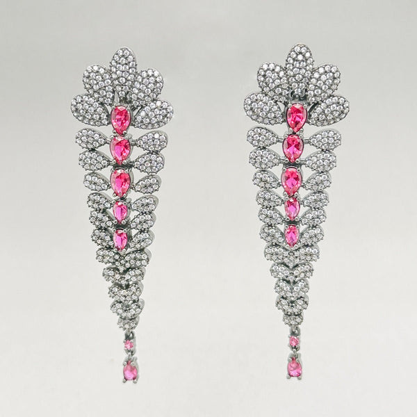 SS Pink & White CZ Dangle Earrings - Walter Bauman Jewelers