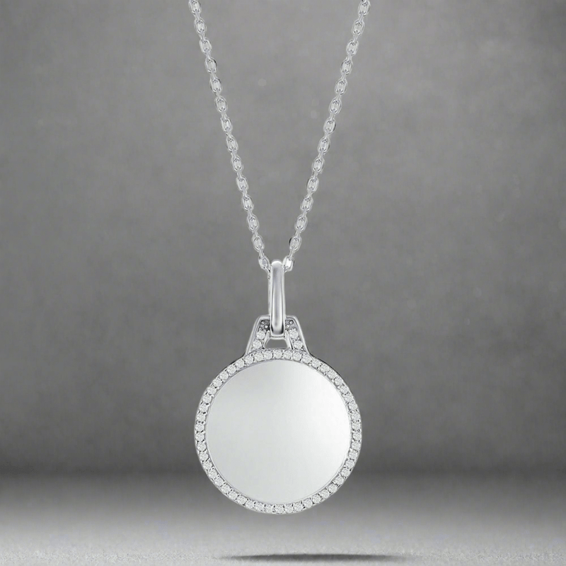 SS Polished Circle with CZ Border Pendant - Walter Bauman Jewelers